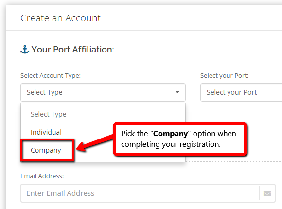 company account type pull-down option